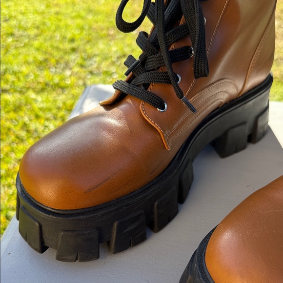 Marc Fisher Tan and Black Combat Boots - Picture 3 of 8